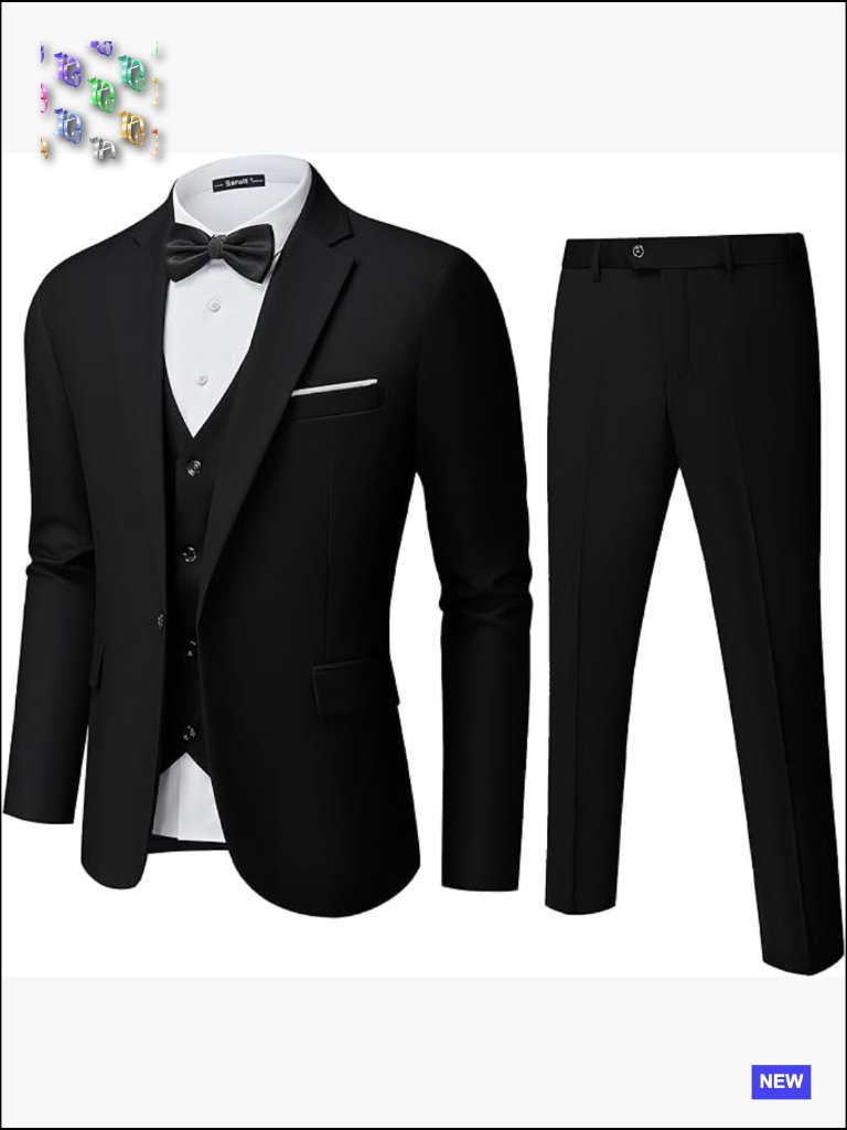 Slim Fit Three Piece Suit Set Modern Formal Tuxedo Blazer Vest Pants
